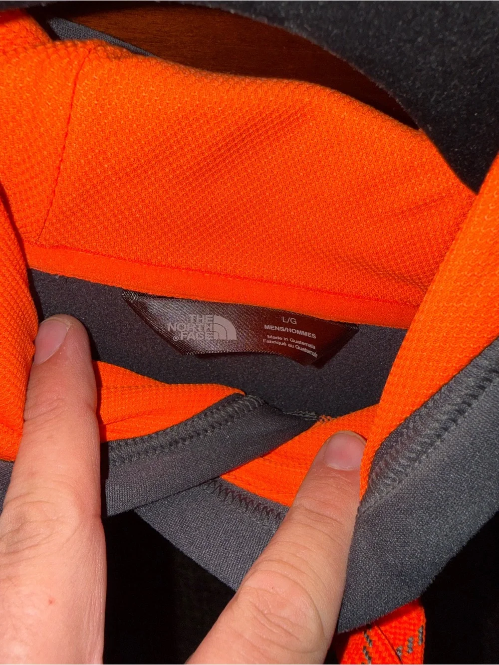 The North Face Men's Charcoal Hoodie with Orange Logo
